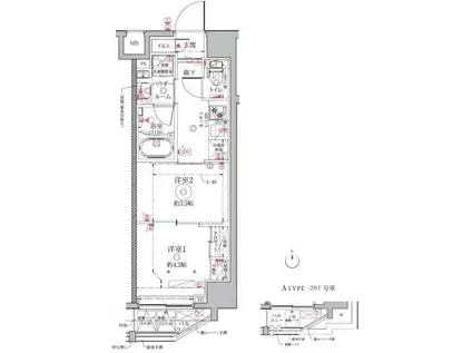 クレイシアアイズ祐天寺(2K/8階)の間取り写真