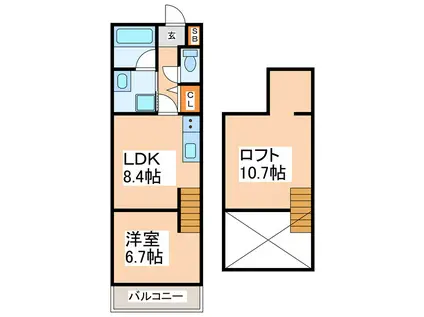 アドバンスIKENOUE(1LDK/2階)の間取り写真