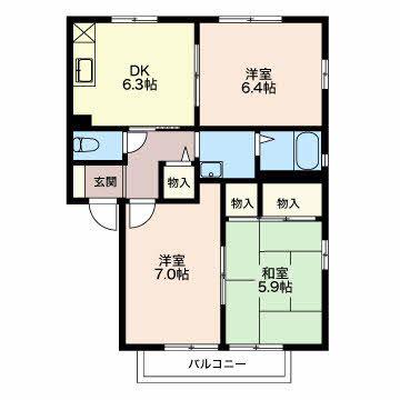 ザリーヤC(3DK/1階)の間取り写真
