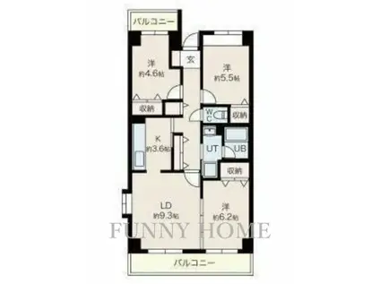 目黒本町マンション(3LDK/7階)の間取り写真