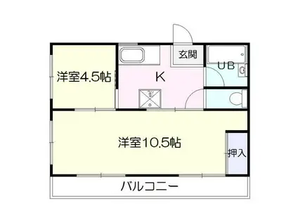 錦江谷山ハイツ(2K/4階)の間取り写真