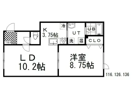 シャトーモント(1LDK/2階)の間取り写真