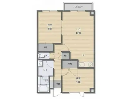 函館市電湯川線 柏木町駅 徒歩11分 3階建 築33年(2LDK/2階)の間取り写真