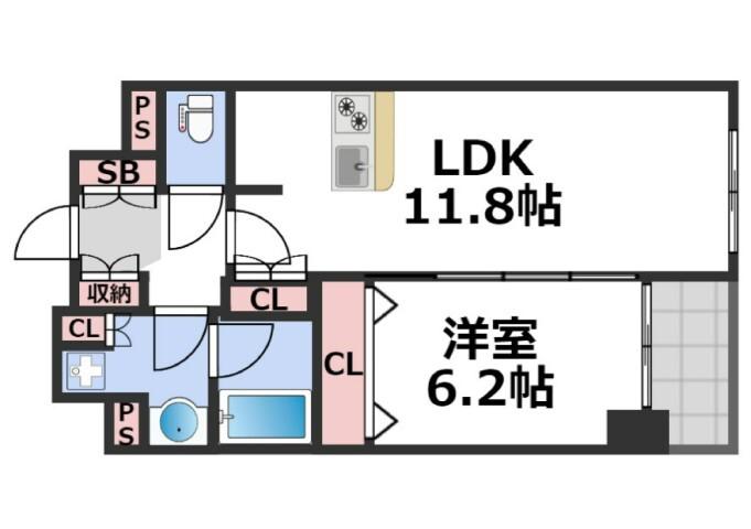 セレッソコート上本町イースト(1LDK/3階)の間取り写真