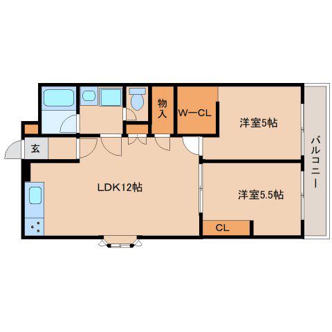 アルベール大和(2LDK/2階)の間取り写真