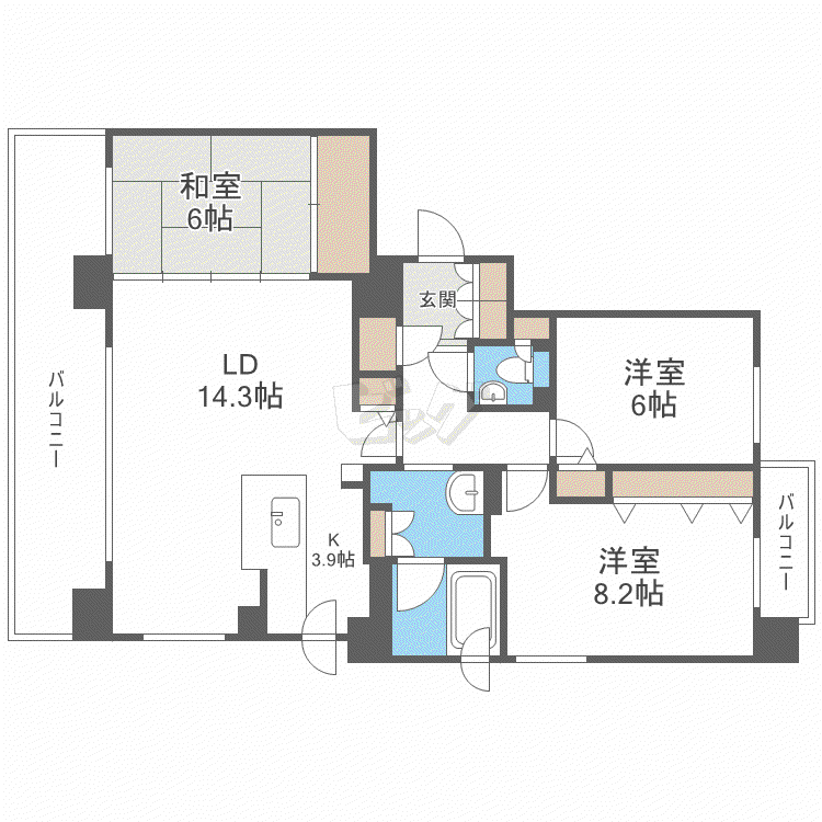 桂和レジデンス円山桜(3LDK/7階)の間取り写真