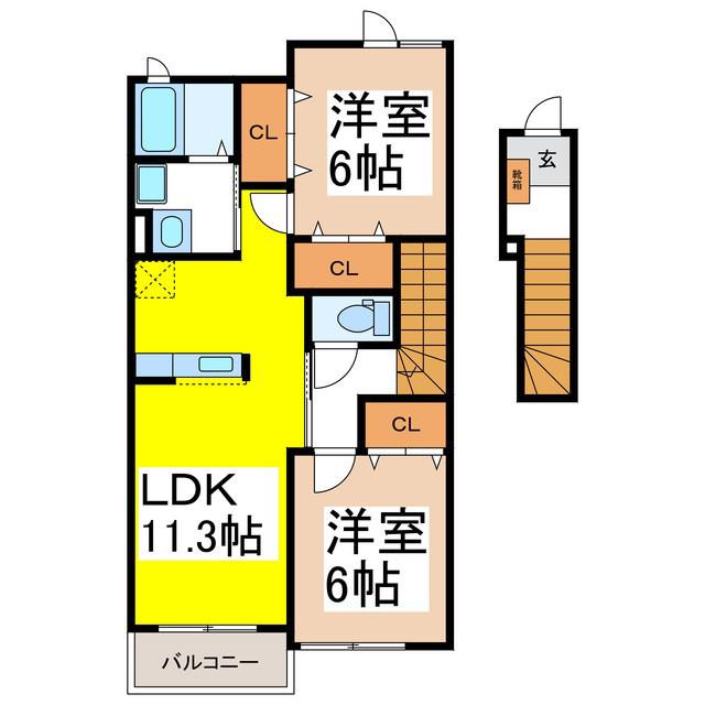 フランB(2LDK/2階)の間取り写真