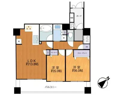 グランタワー小田急相模原(2LDK/15階)の間取り写真
