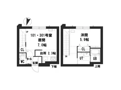 グランメール平岸1-2(1LDK/3階)の間取り写真