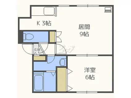 シルキー月寒東B棟(1LDK/2階)の間取り写真