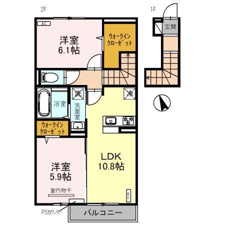オルテンシア(2LDK/2階)の間取り写真