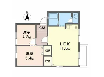 ディアスかもと(2LDK/2階)の間取り写真