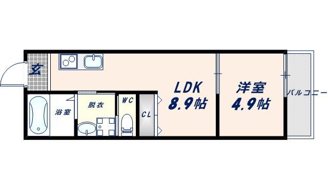 新深江ベルハイツ(1LDK/1階)の間取り写真