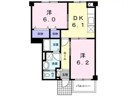 パルテールII(2DK/1階)の間取り写真