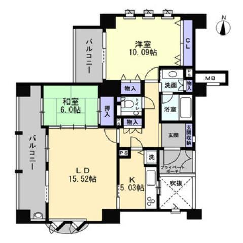 グランドメゾン丸之内(2LDK/5階)の間取り写真