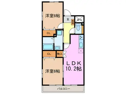 プティアルカンシェル(2LDK/3階)の間取り写真