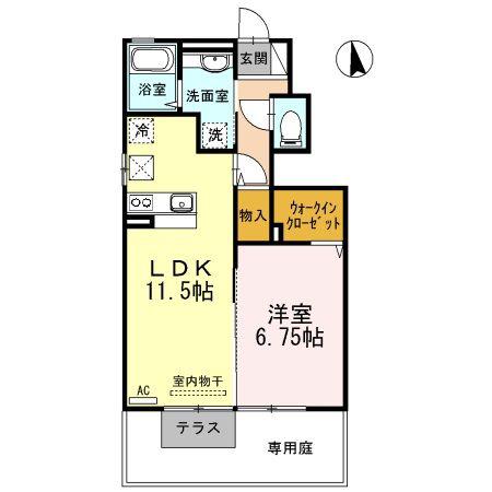 アヴニール.S B棟(1LDK/1階)の間取り写真