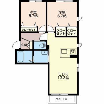 グランシャリオ伝馬(2LDK/2階)の間取り写真