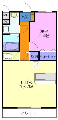三河江曽島(1LDK/3階)の間取り写真