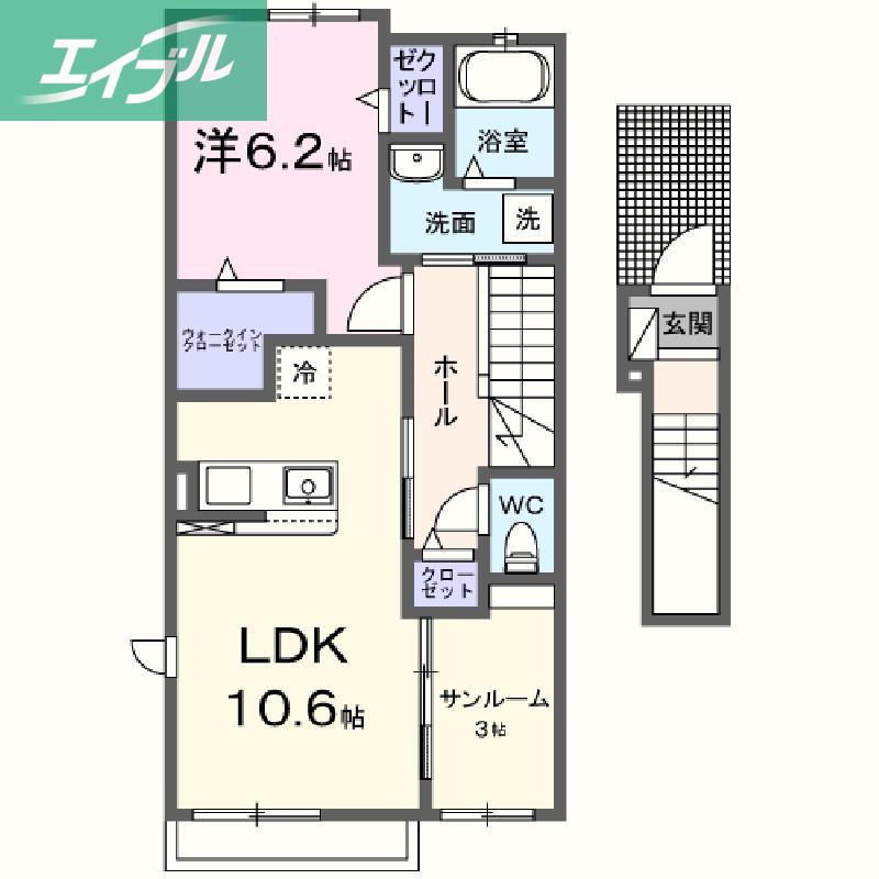 リーヴルB(1LDK/2階)の間取り写真