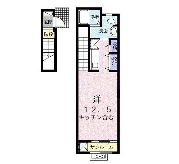 エクセレント ライト(ワンルーム/2階)の間取り写真