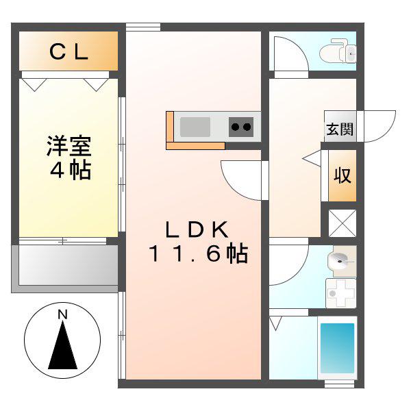 クラージュ吹上(1LDK/3階)の間取り写真