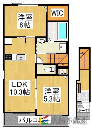 アミティエ 三本松 II(2LDK/2階)の間取り写真