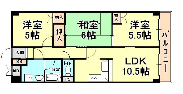 ルグラン芦屋打出小槌I(3LDK/1階)の間取り写真