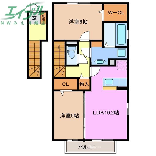 近鉄名古屋線 川越富洲原駅 徒歩20分 2階建 築13年(2LDK/2階)の間取り写真