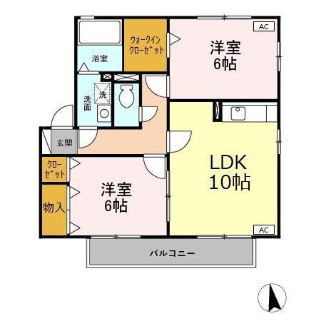 グランリッツ西島 B(2LDK/2階)の間取り写真
