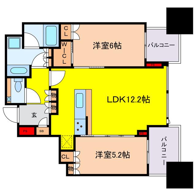 シティタワー大阪本町(2LDK/23階)の間取り写真