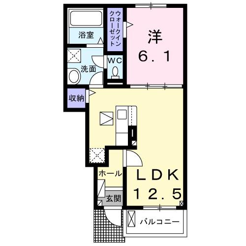 クレリア西伊場(1LDK/1階)の間取り写真