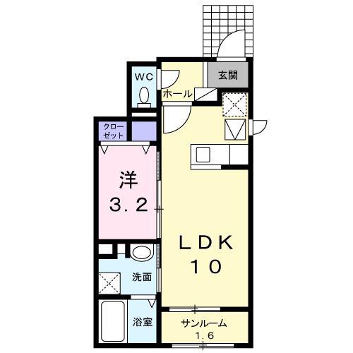 ＪＲ日豊本線 亀川駅 徒歩6分 2階建 築9年(1LDK/1階)の間取り写真