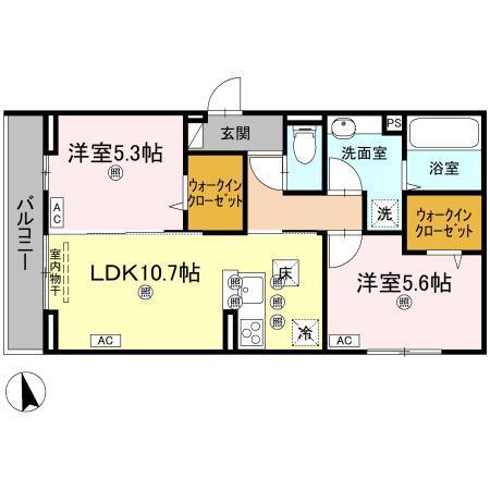 TORISIA大池(2LDK/1階)の間取り写真