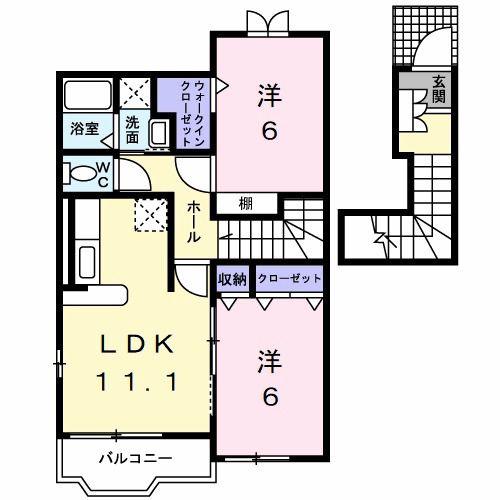 ベルフィオーレS2 A棟(2LDK/2階)の間取り写真