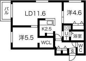 エアフォルク学園前(2LDK/3階)の間取り写真