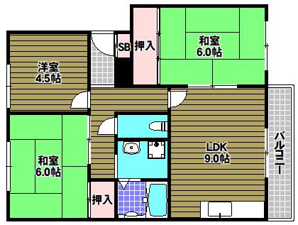 カルムハイツ千代田(3DK/4階)の間取り写真