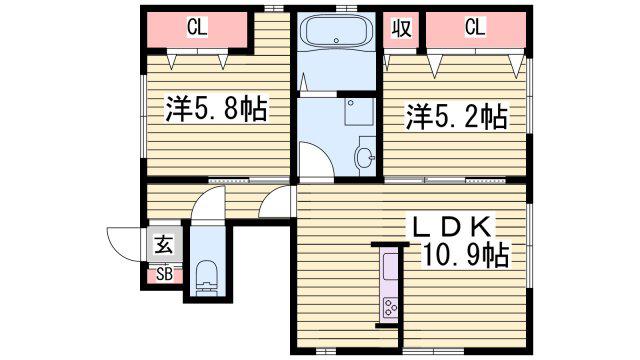 ガーネット(2LDK/1階)の間取り写真
