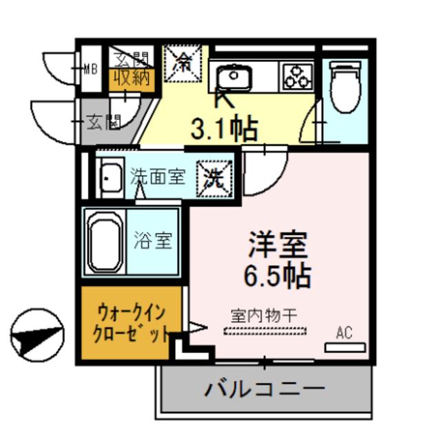 R-001(1K/3階)の間取り写真