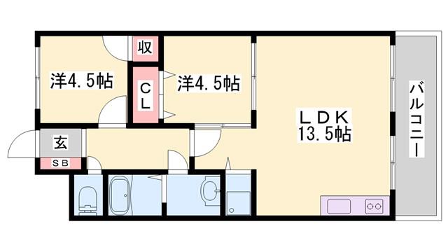 ハッピーコート青山(2LDK/2階)の間取り写真