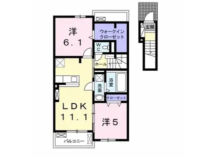 スペラーレ ヒルズB(2LDK/2階)の間取り写真