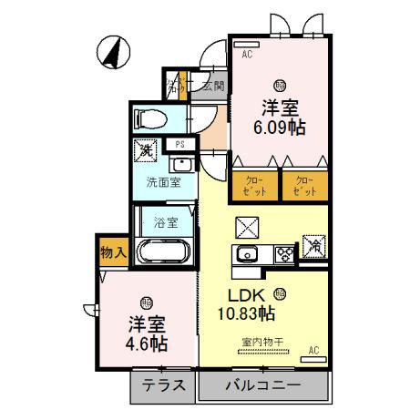 サウス ウィンディ(2LDK/1階)の間取り写真