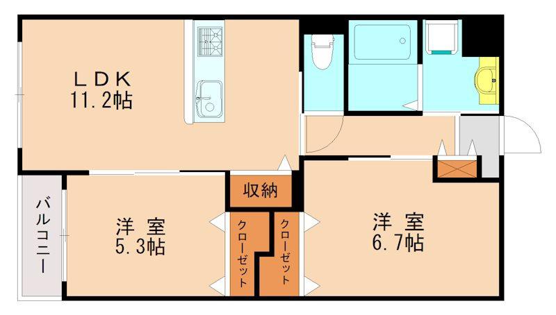 光陽マンション下原(2LDK/4階)の間取り写真