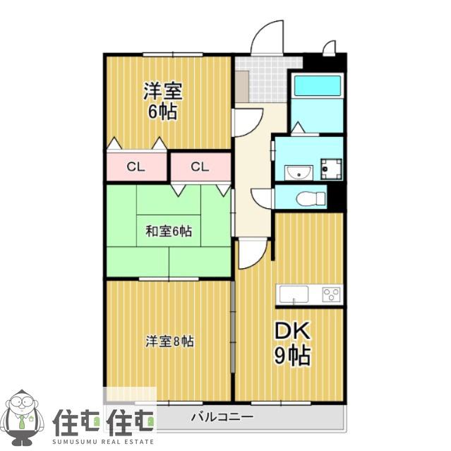 萩野マンション B棟(3DK/3階)の間取り写真