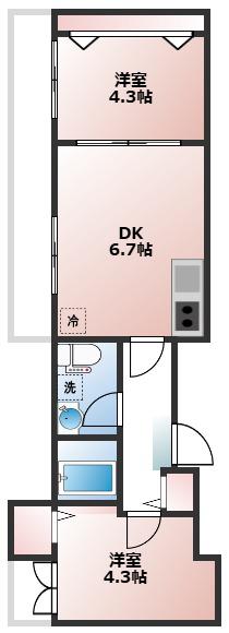ボヌール山下町(2DK/7階)の間取り写真