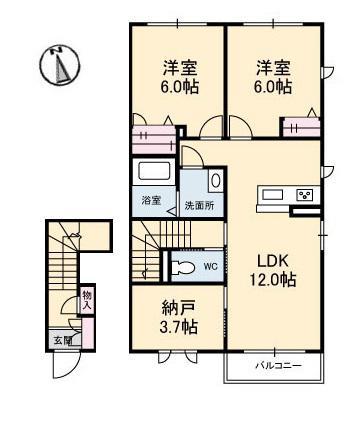 プロヌーブ円座 B棟(2LDK/2階)の間取り写真