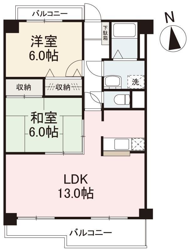 セルリアン今里(2LDK/2階)の間取り写真