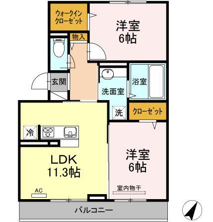 REGULUS  C棟(2LDK/1階)の間取り写真