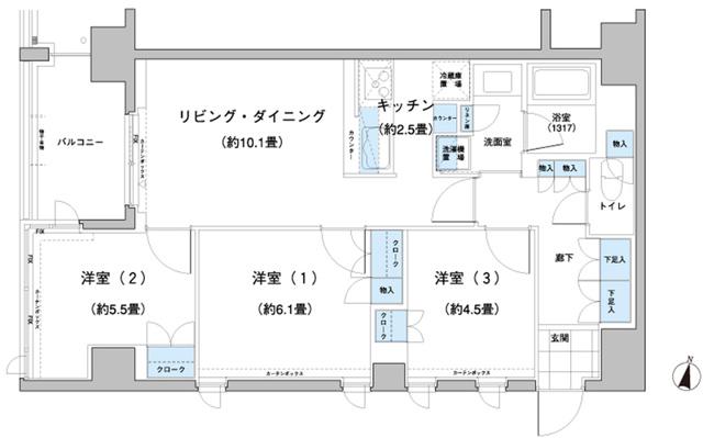 ガーデニエール砧レジデンス(3LDK/6階)の間取り写真