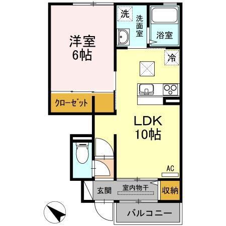 アゼリア福吉II(1LDK/1階)の間取り写真